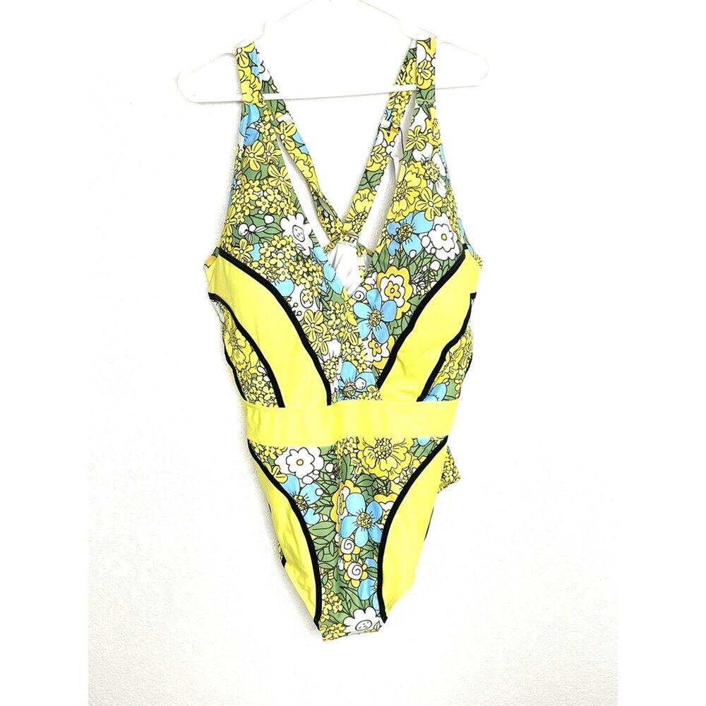 New Modcloth Womens Plus 4x Swimsuit One Piece Bathing Suit Floral Yellow NWT